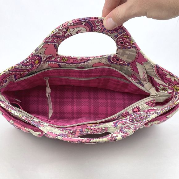 Vera Bradley Abby Multicolor Pink Paisley Meets Plaid Tote Bag Purse Satchel - Picture 3 of 13